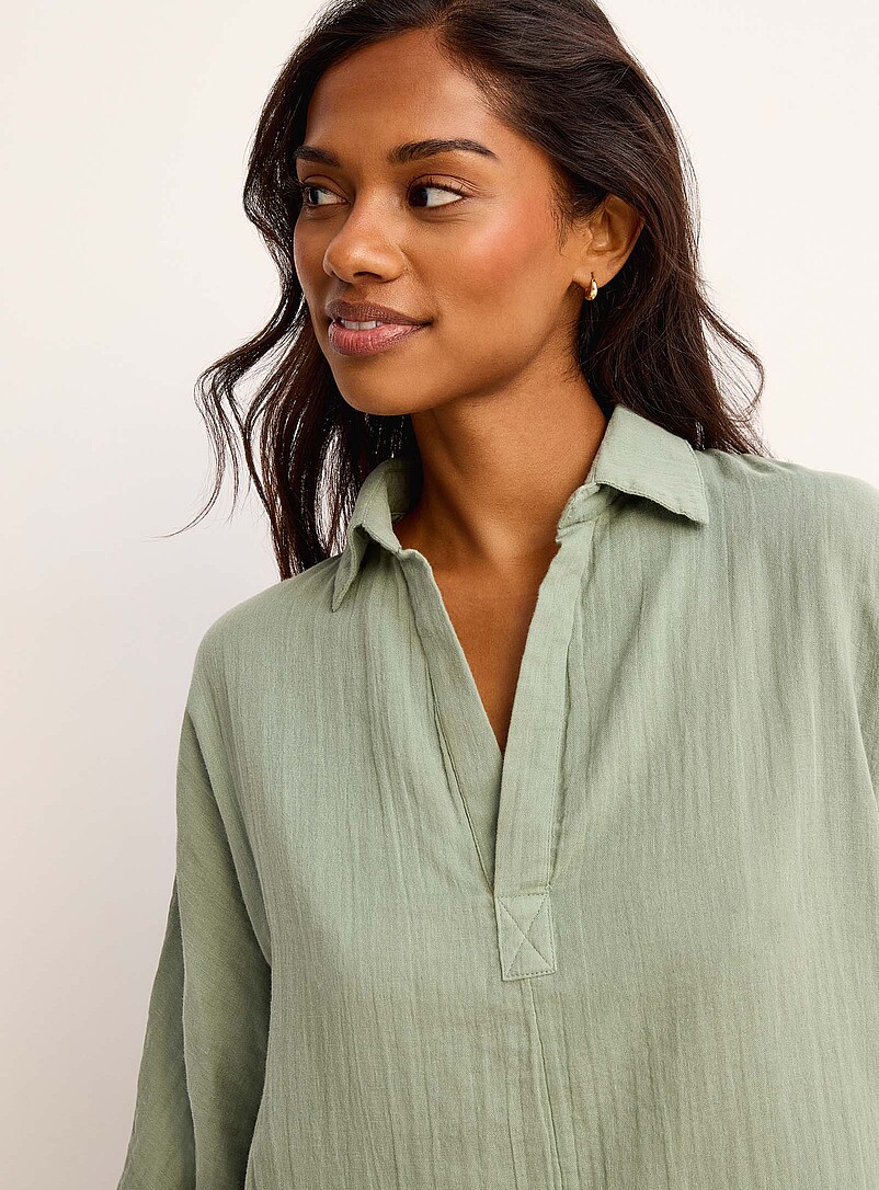 Miiyu: La chemise de nuit gaze fluide Blanc &agrave; motifs pour femme