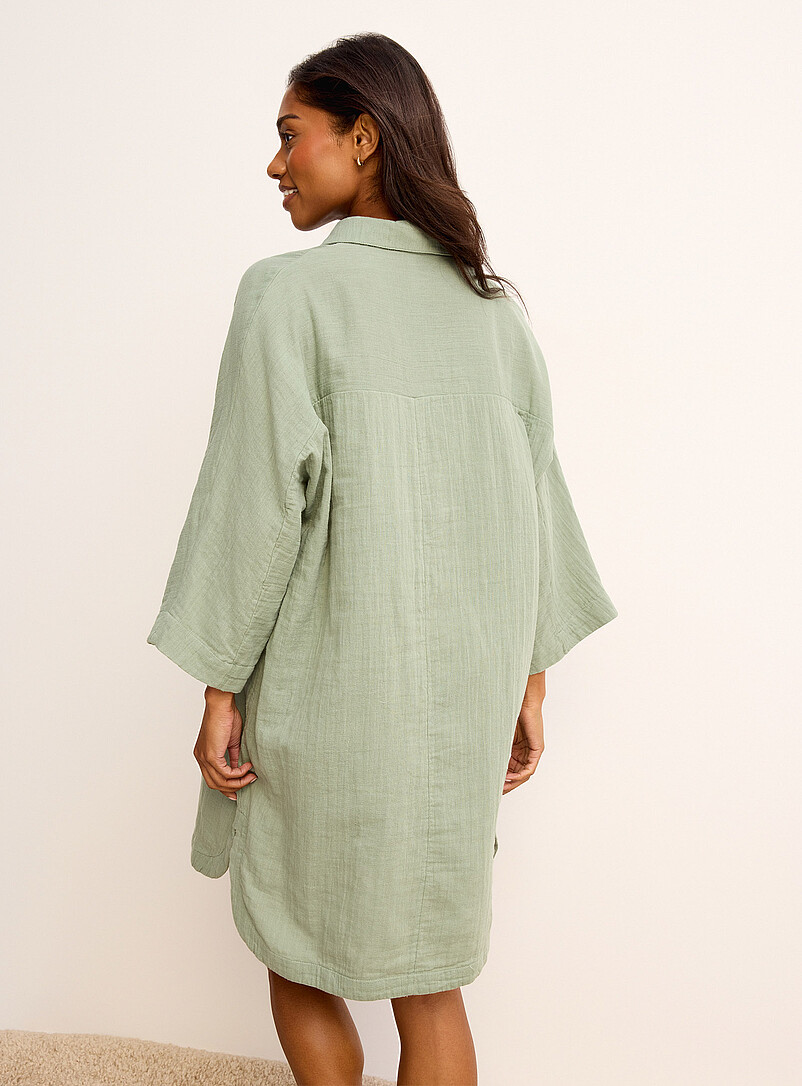 Miiyu: La chemise de nuit gaze fluide Blanc &agrave; motifs pour femme