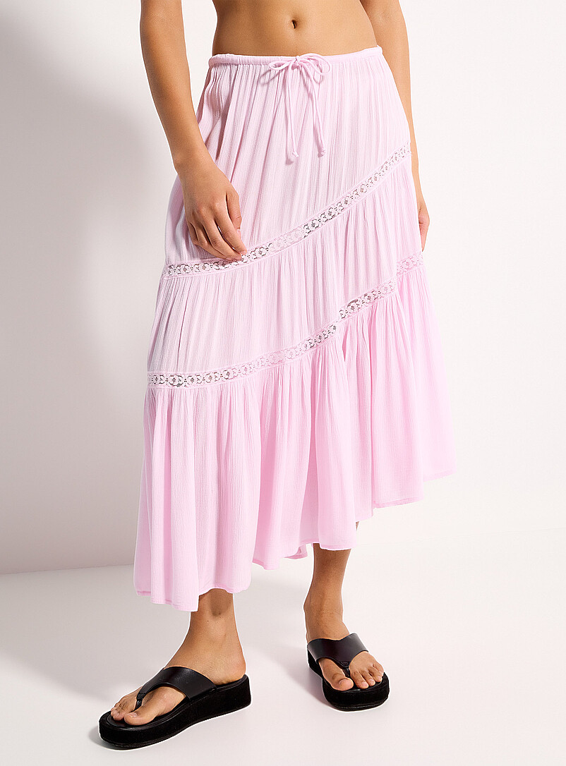 Simons: La jupe asym&eacute;trique rubans de dentelle Rose pour femme