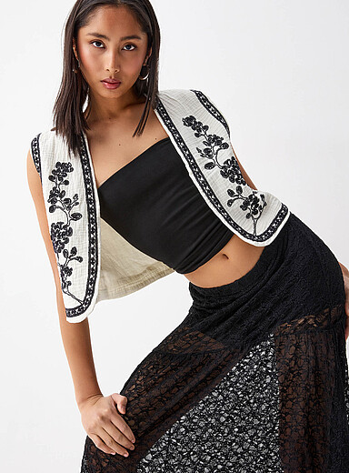 Twik Patterned Black Rustic embroidery vest for women