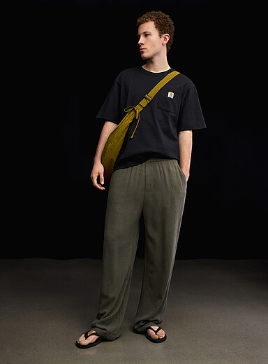 Djab: Le pantalon relax lin-viscose <b>Coupe ample</b> Vert fonc&eacute; - Mousse pour homme