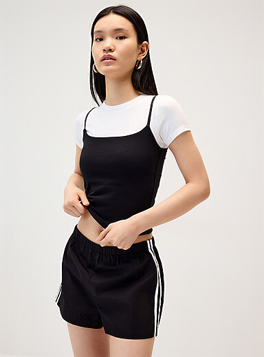 Twik: Le short popeline rayures athl&eacute;tiques Noir pour femme