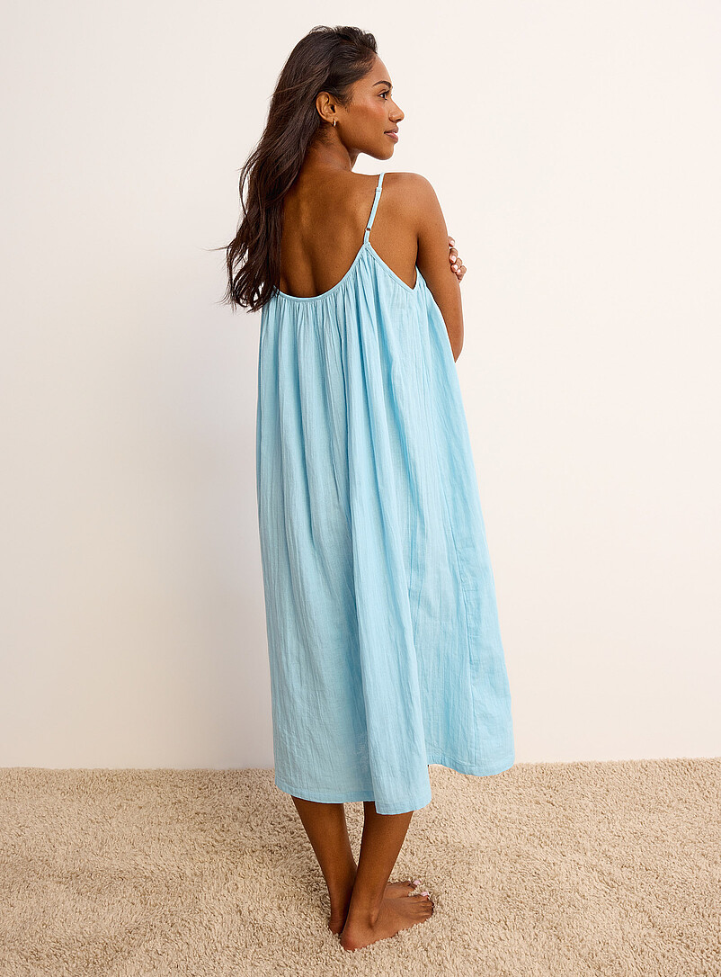 Miiyu Blue Long solid loose cotton-gauze nightgown for women