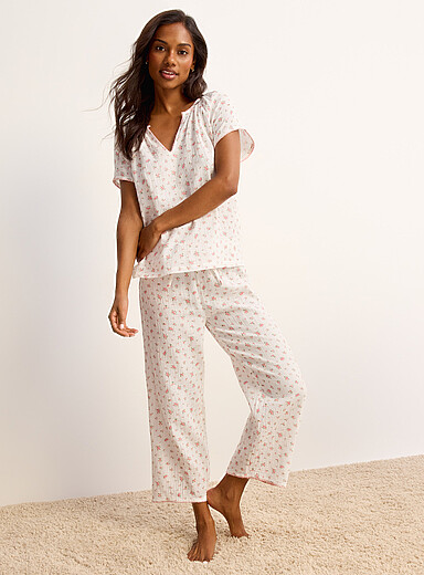 Tiny-flower cotton-gauze pyjama set