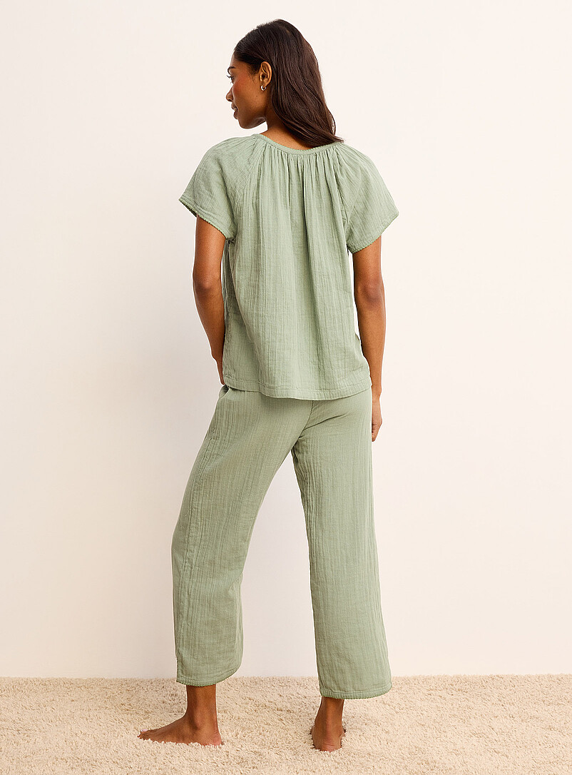 Miiyu Green Tiny-flower cotton-gauze pyjama set for women