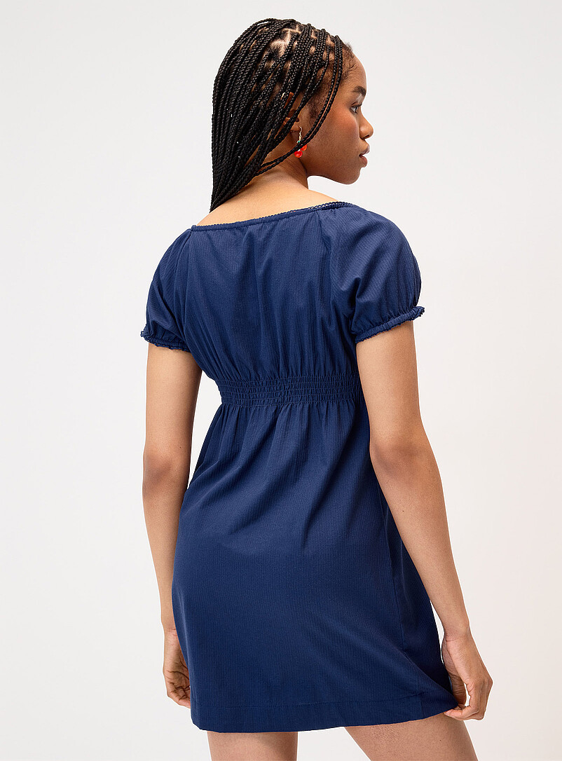 Twik: La robe coton manches bouffantes Bleu marine - Bleu nuit pour femme