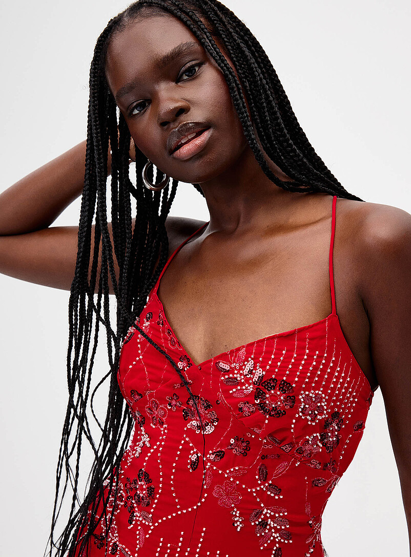 Twik: La minirobe fleurs billes et paillettes Orange pour femme