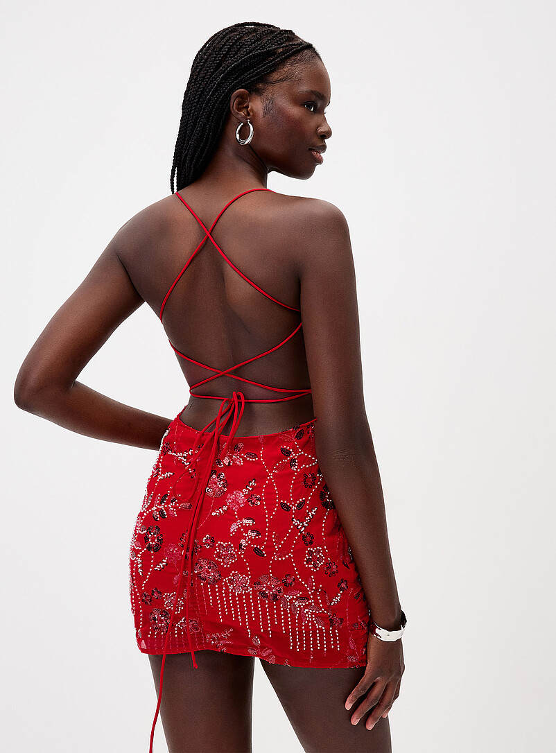 Twik: La minirobe fleurs billes et paillettes Orange pour femme