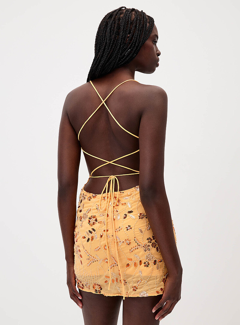 Twik: La minirobe fleurs billes et paillettes Orange pour femme