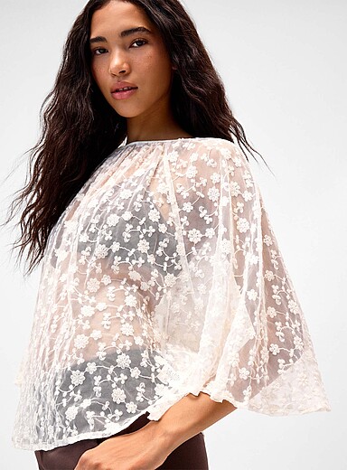 Twik: Le poncho ample dentelle Ivoire - Beige cr&egrave;me pour femme