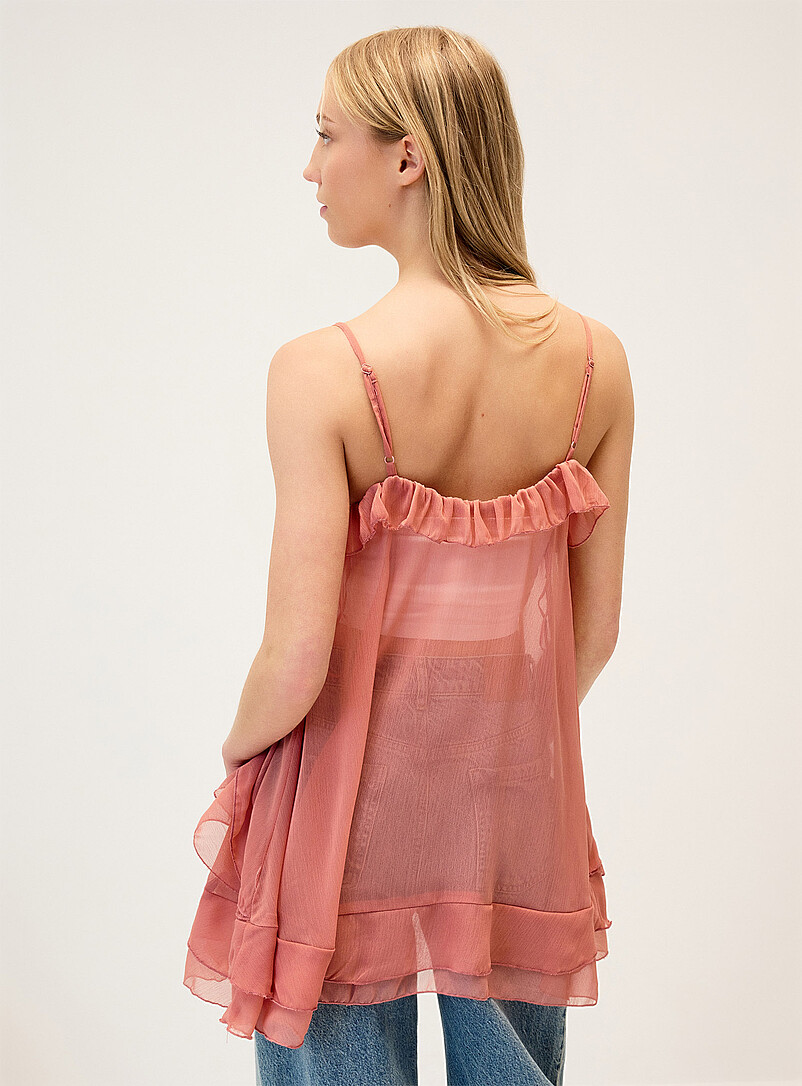 Twik: La camisole diaphane &agrave; volants Taupe pour femme