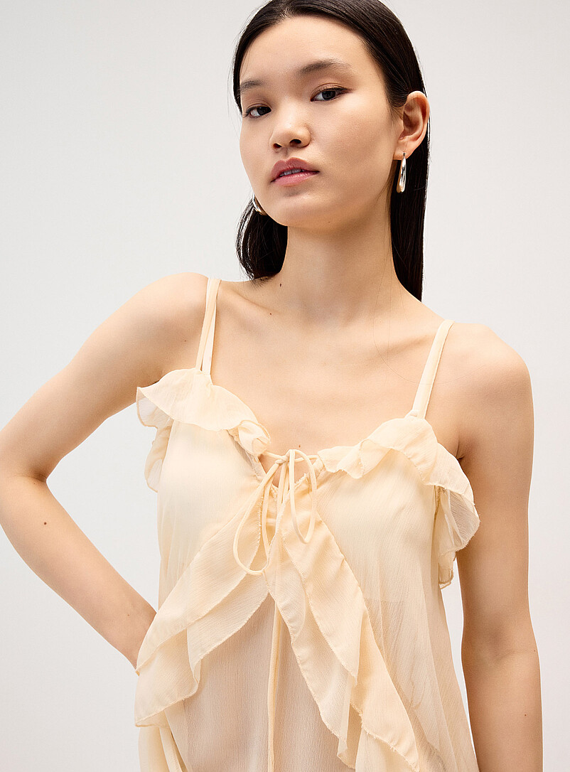 Twik Taupe Sheer ruffled cami for women