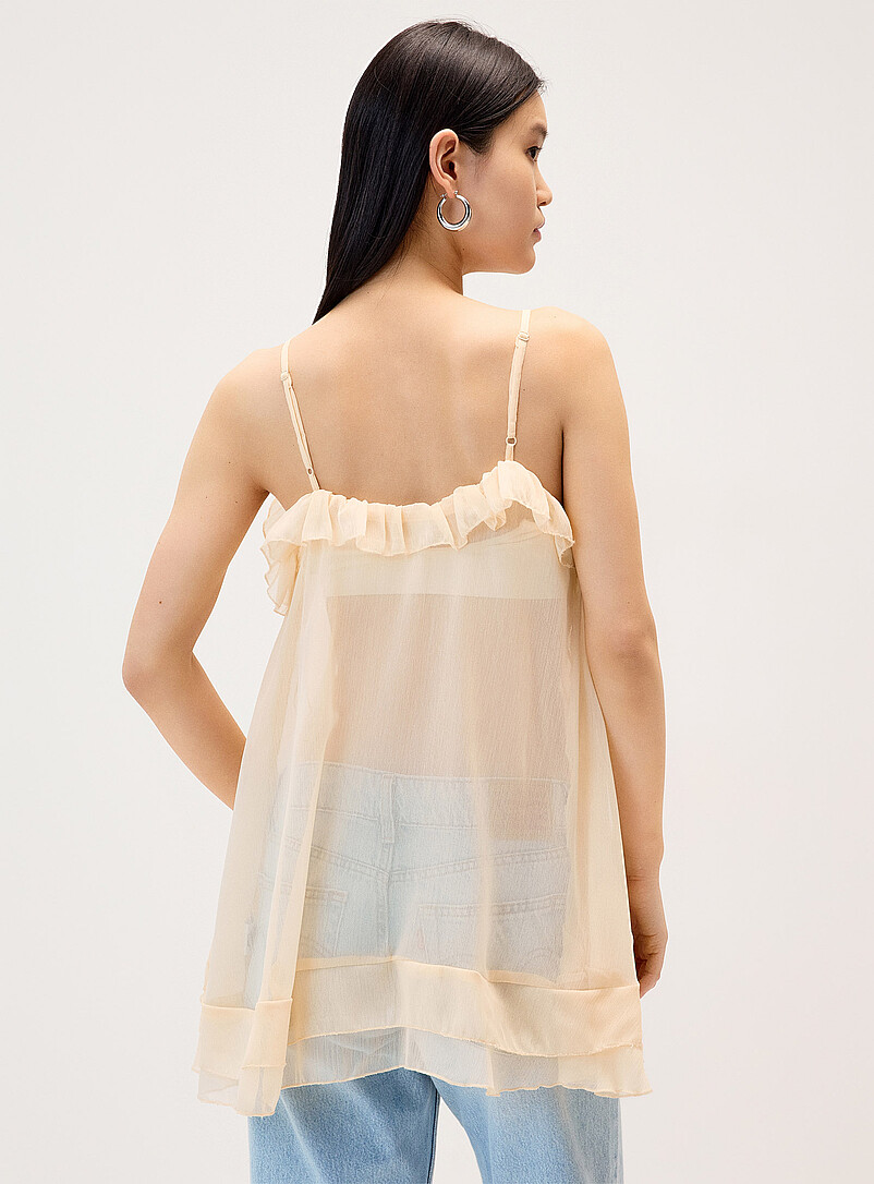 Twik Taupe Sheer ruffled cami for women