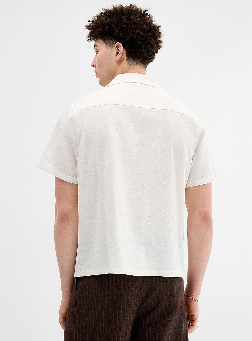 Djab Patterned Ecru Scribble embroidery camp shirt for men