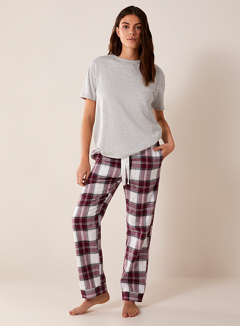 Miiyu Cherry Red Soft checkered flannel lounge pant for women