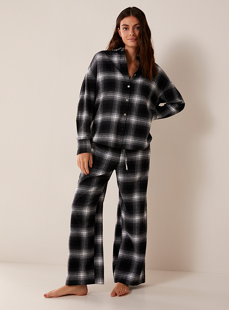 Miiyu Black Rustic checkers flannel lounge pant for women