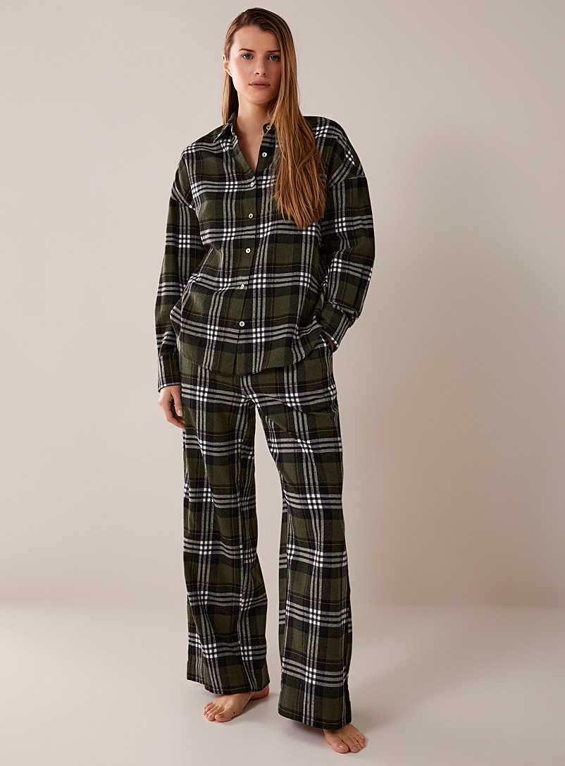 Miiyu Green Rustic checkers flannel lounge pant for women