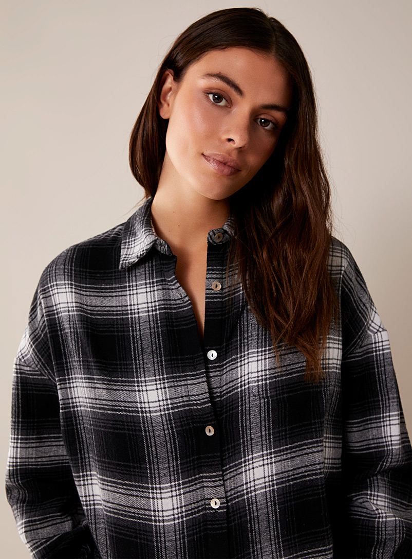 Miiyu Black Checkered flannel lounge shirt for women