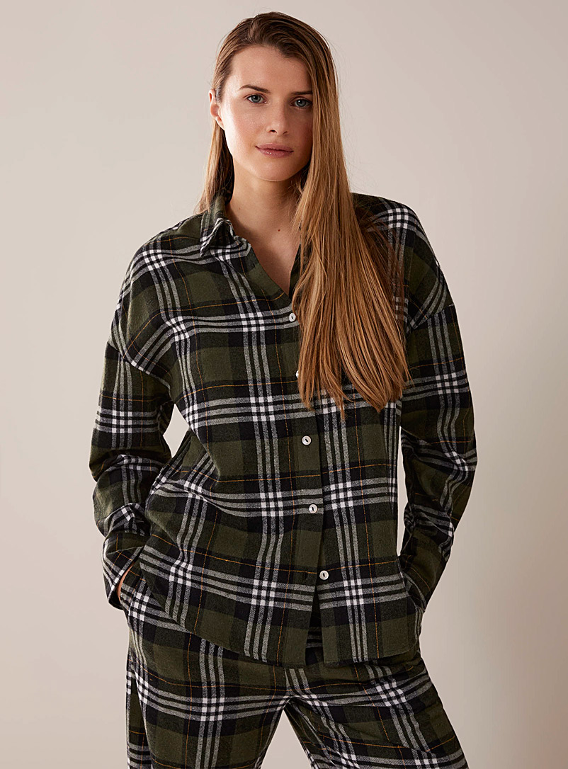 Miiyu Green Checkered flannel lounge shirt for women