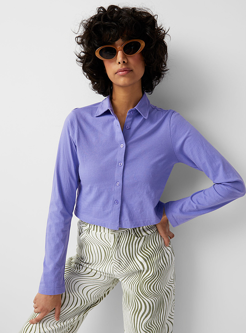 Twik Lilacs Buttoned cropped polo for women