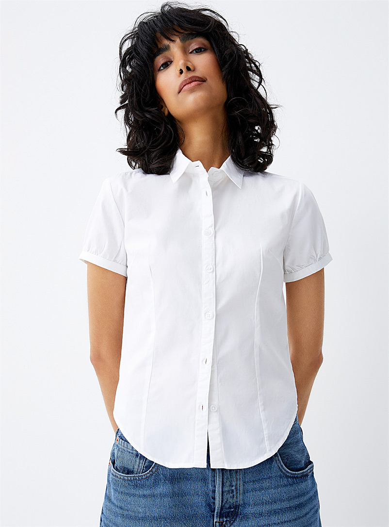 Twik White Puff-sleeve shirt for women
