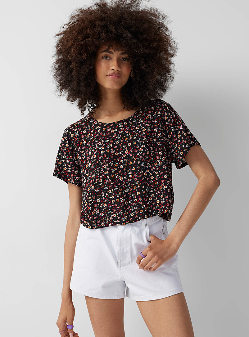 Twik Patterned Black Cropped print blouse for women