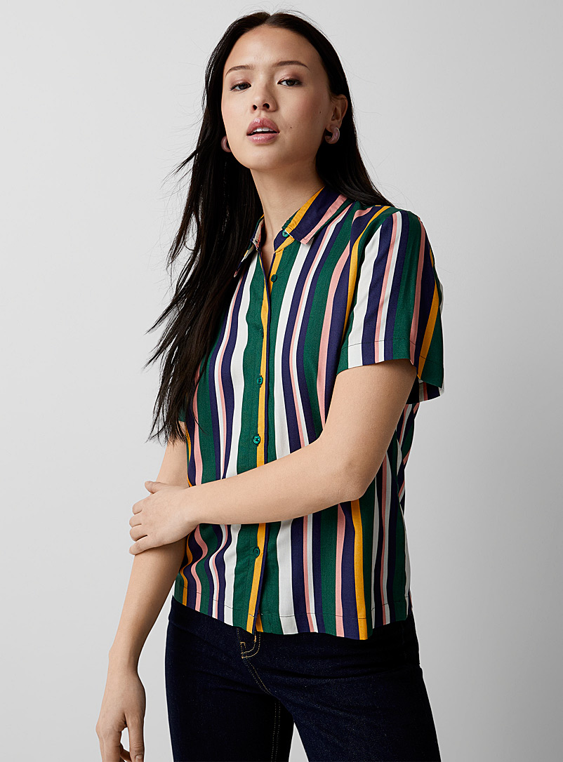 Twik Green Striped lightweight shirt for women