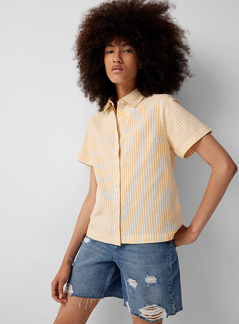 Twik Patterned Yellow Striped lightweight shirt for women