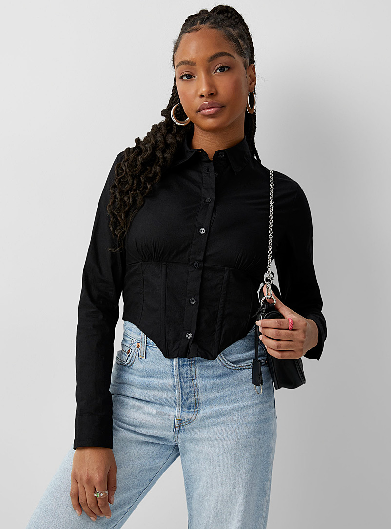 Twik Black Poplin bustier shirt for women