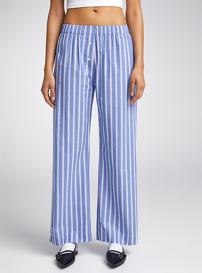Twik Patterned Blue Two-button striped straight-leg pant for women
