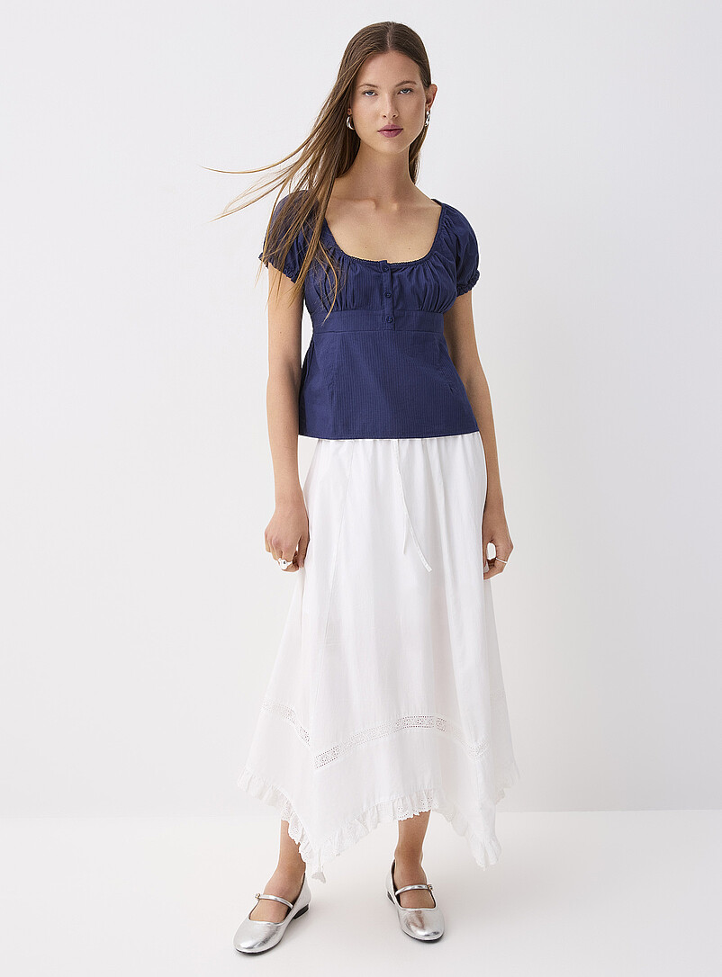 Twik Navy/Midnight Blue Scoop-neck peasant blouse for women