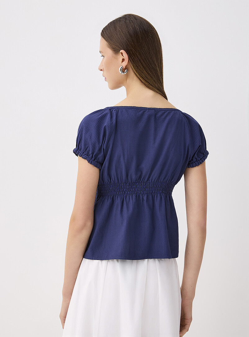 Twik Navy/Midnight Blue Scoop-neck peasant blouse for women