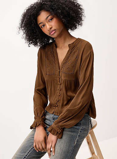 Twik: La blouse effet froiss&eacute; Kaki - Sauge - Olive pour femme