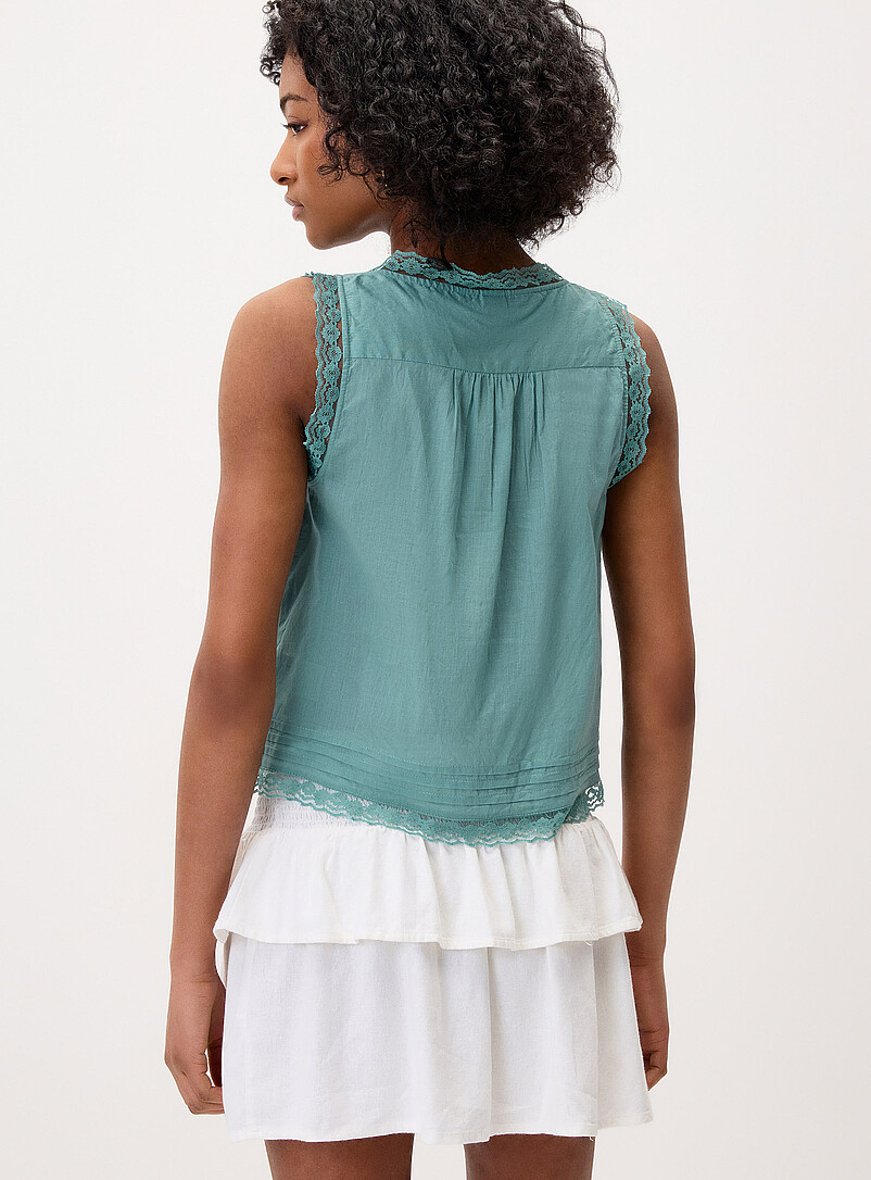 Twik Teal green Lace details buttoned cami for women