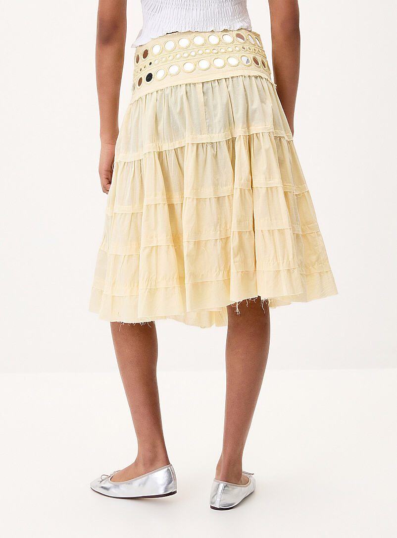 Twik Light yellow Mirror-waist midi skirt for women