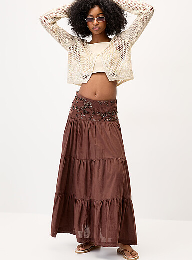Sequined-waist maxi skirt