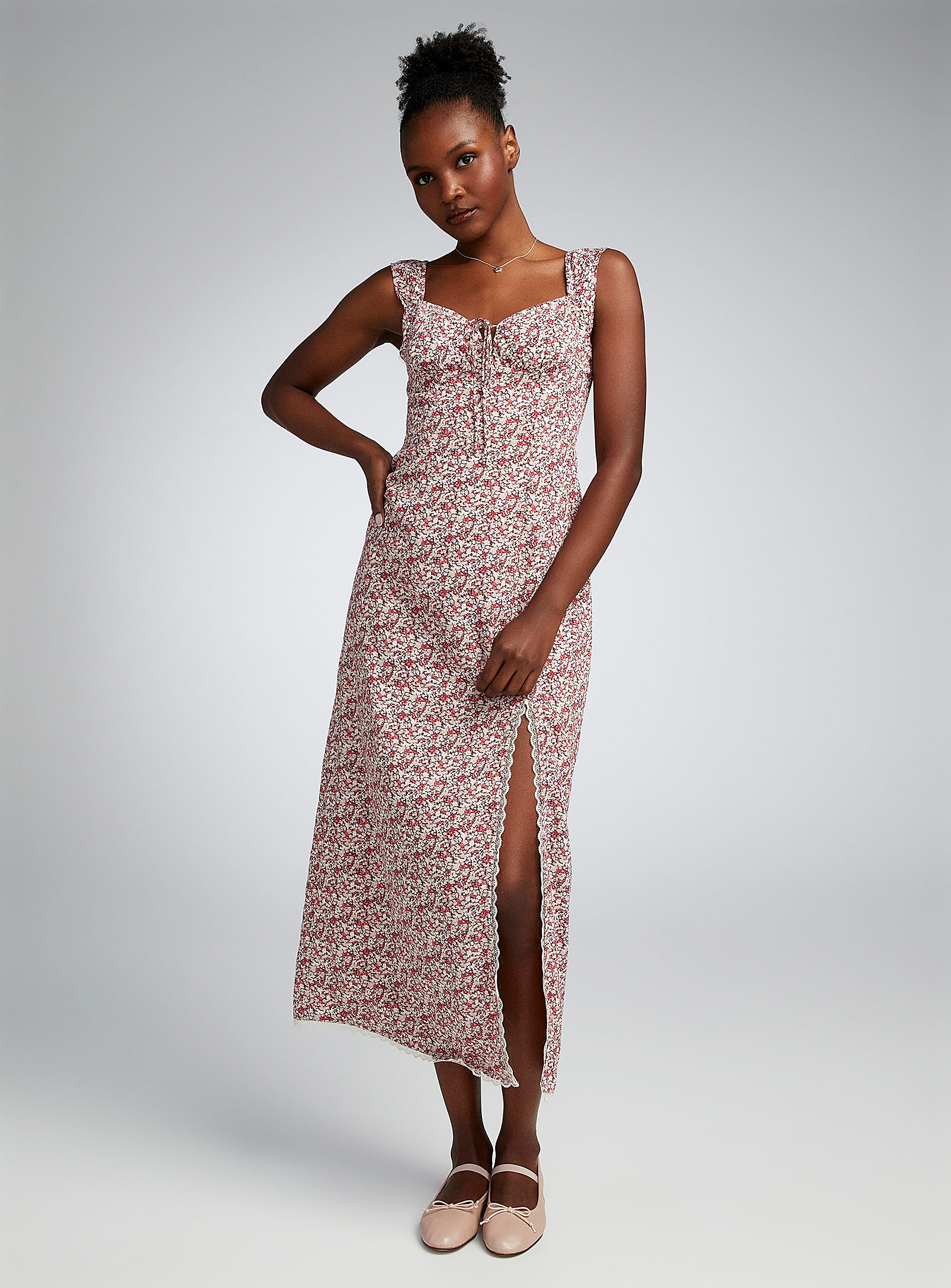 Twik - Women's Lace hem and small flower dress