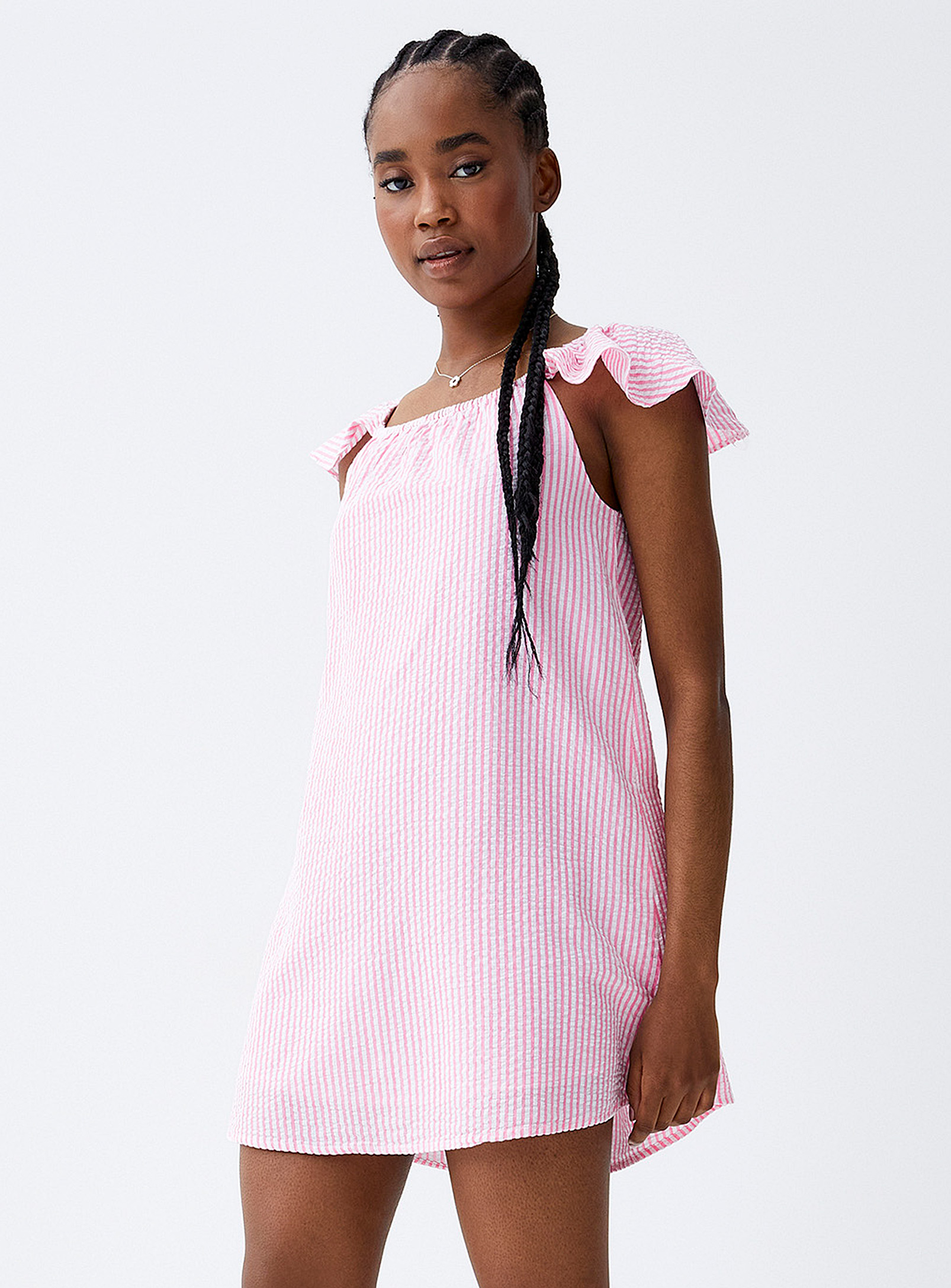 Twik Striped Off-the-shoulder Dress In Pink