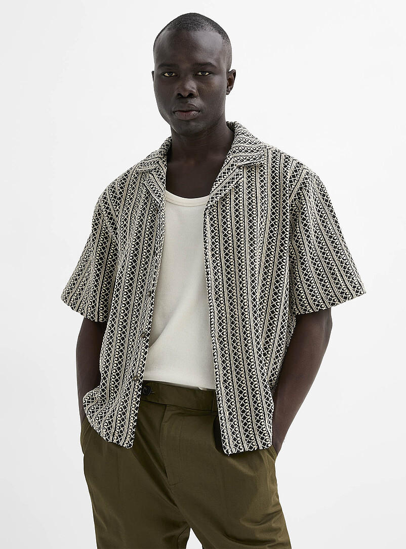 Lattice Crochet-Knit Shirt Comfort Fit