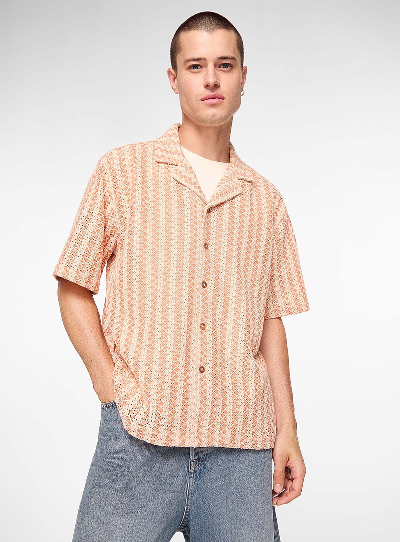 Lattice Crochet-Knit Shirt Comfort Fit