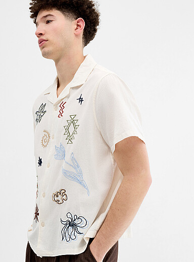 Scribble embroidery camp shirt