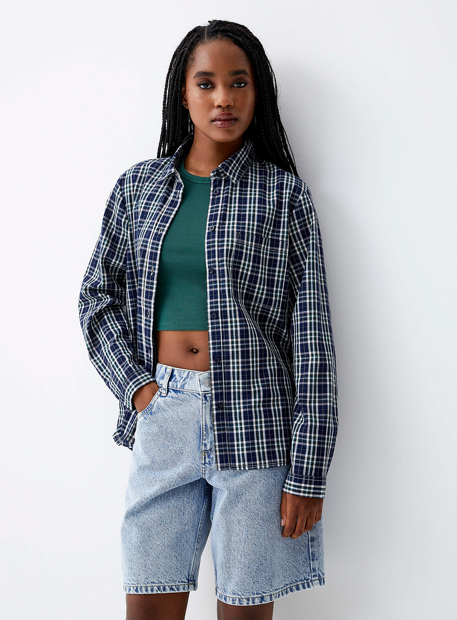 Twik Checkered Loose Shirt In Patterned Green