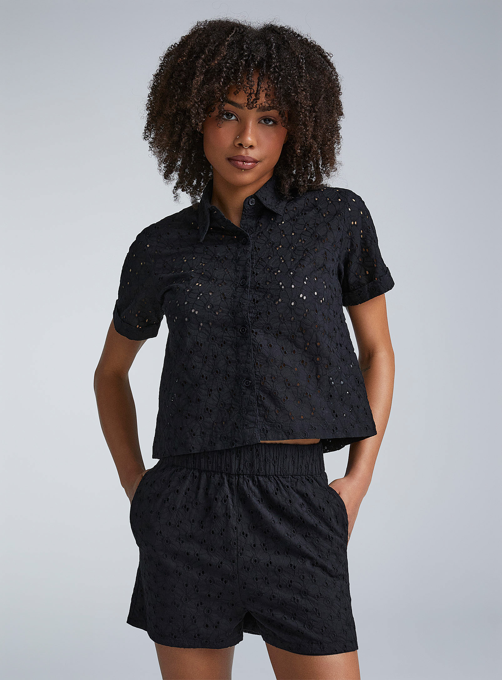 Twik Broderie Anglaise Boxy-fit Shirt In Black