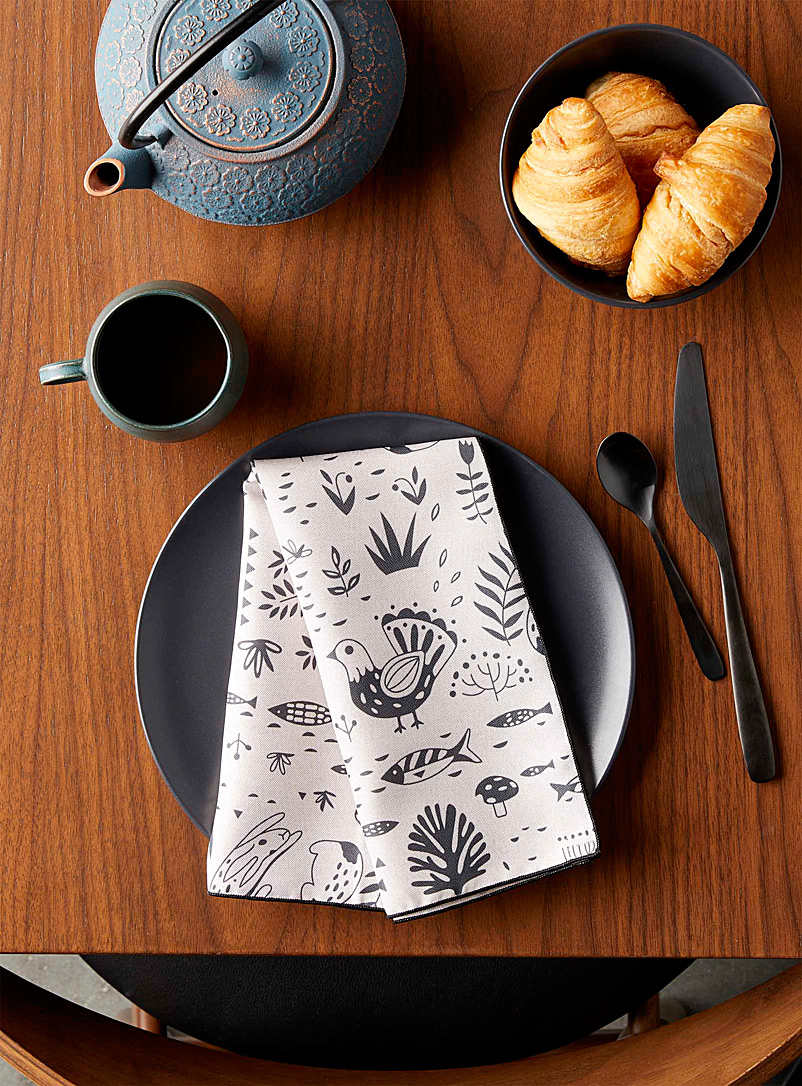Simons Maison: La serviette de table vie en forêt Écru à motifs