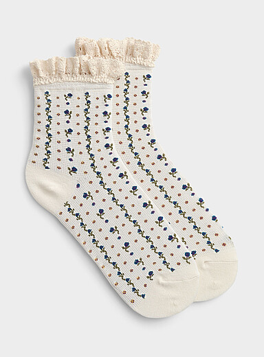 La chaussette cheville minifleurs &agrave; volant brod&eacute;