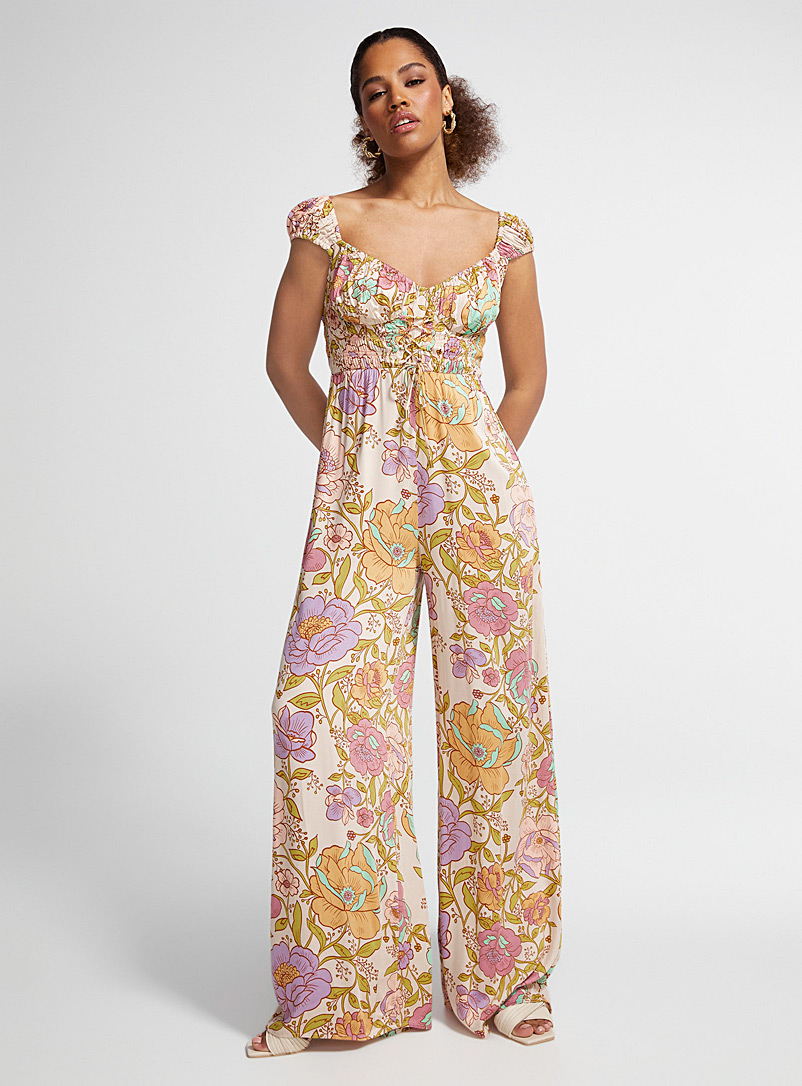 Free People Assorted Retro flowers lace-up jumpsuit for women