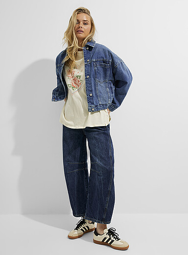 Free People Navy/Midnight Blue Good Luck barrel jean for women