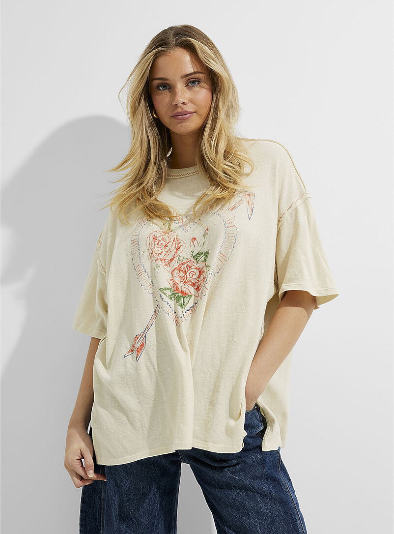 T-shirt Streetwear Oversize Uni - Motif Artistique Patch Cousu - 100% Coton - Look Urbain Décontracté - 5