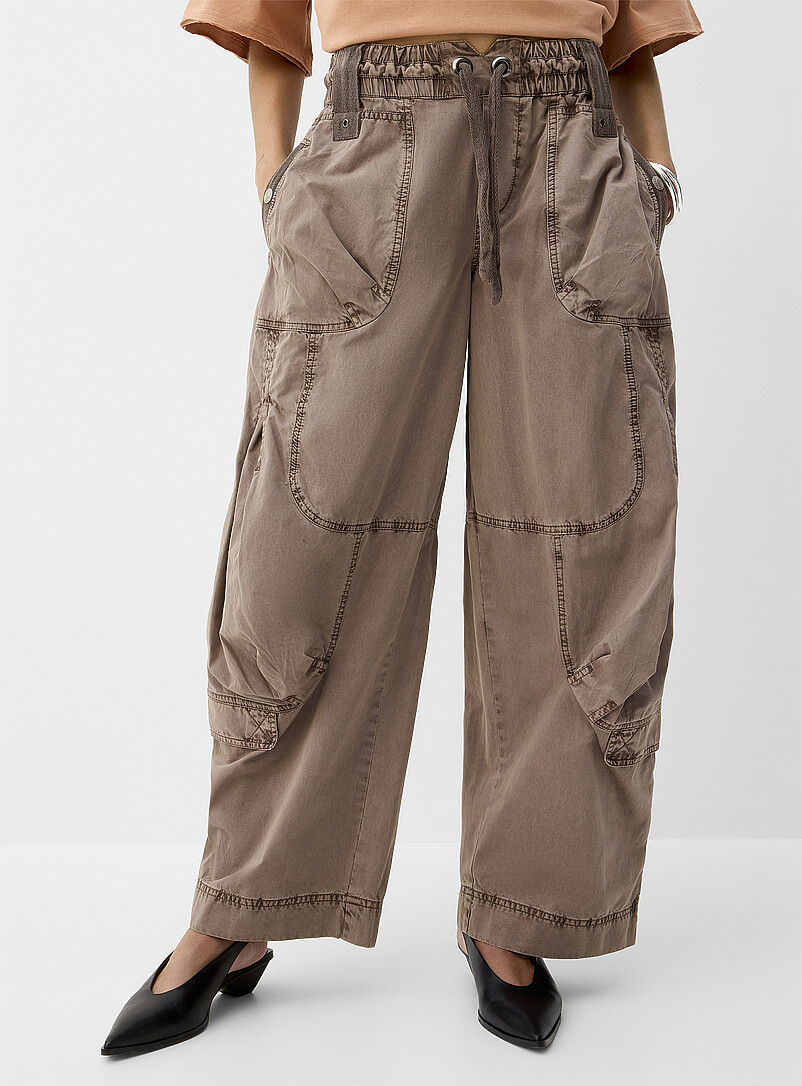 Free People Taupe Onset cargo parachute pant for women