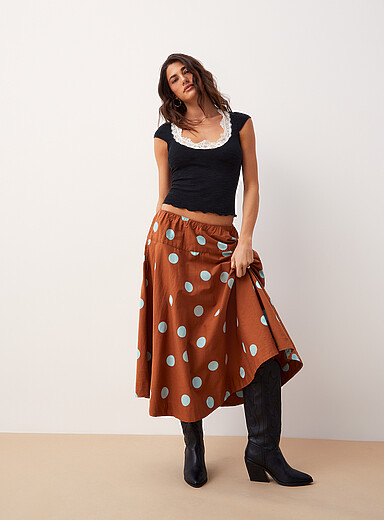 Betty low-rise flared midi skirt